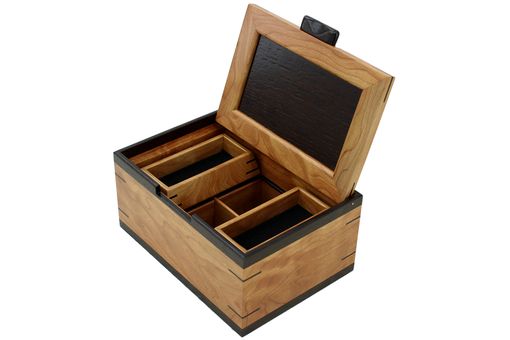 Custom Made Men's Valet & Watch Box | Solid Figured Cherry Trimmed In Wenge Accents