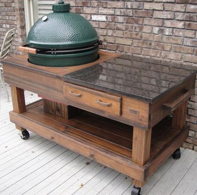 Custom Made Cypress Bbq And Smoker Work Tables With Drawer & Cut Out For All Models Of Green Egg Grills