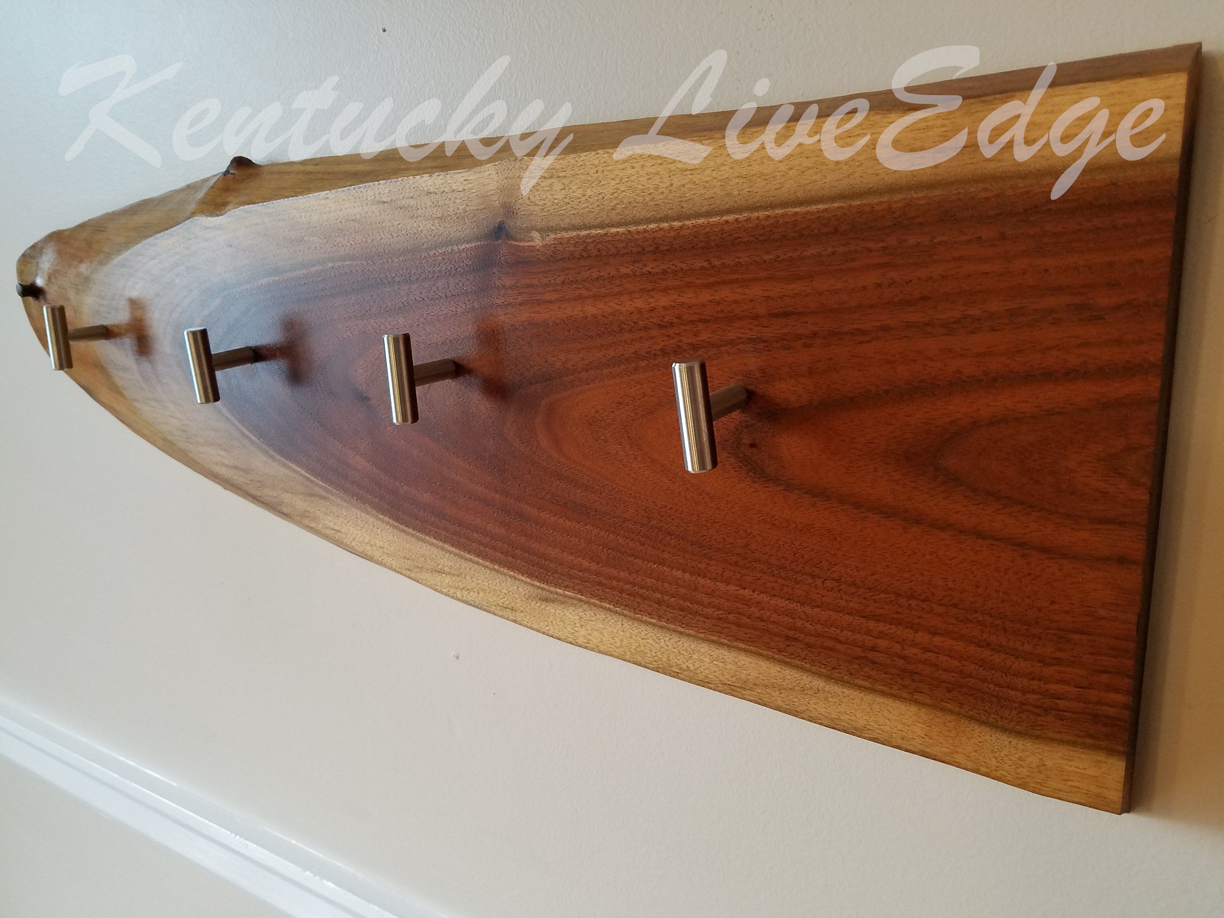 Hand Made Natural Wood Coat Rack Live Edges Walnut Slab Hat Rack