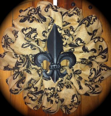 Custom Made Rustic Fleur De Lis Burlap Wreath