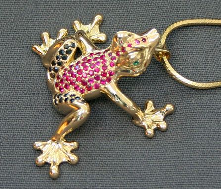 Custom Made 18k Gold Frog Figurine Statue Sculpture Art Black Diamonds Rubies Limited Edition By Barry Stein