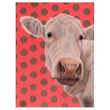 Custom Made Cow Magnet - White Cow With Polka Dots - Cow Art - Ten Percent Benefits Animal Charity