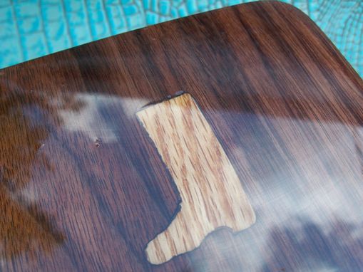 Custom Made Cedar And Walnut Hardwood Box With Leather Boot Inlay