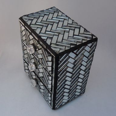 Custom Made Mirror Jewelry Box With Mosaic Zig Zag Pattern