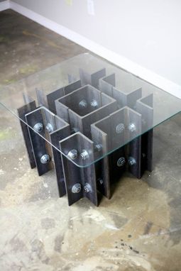 Custom Made Industrial Coffee Table. Steel And Glass, Side/End Table. Urban Table. Architectural Coffee Table