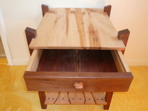 Custom Made Black Walnut & Maple End Table W/ Drawer