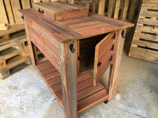 Custom Made Red Barnwood Ice Chest Cooler And Cabinet