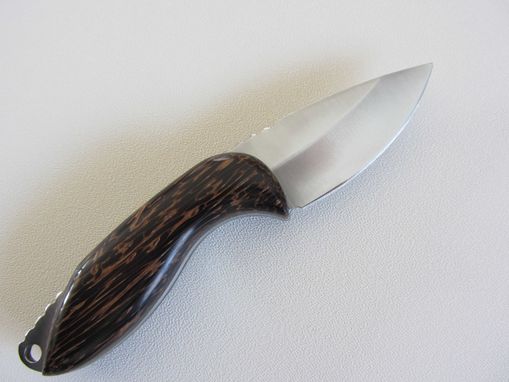 Custom Made Skinner Knife - Black Palm Wood Handle - Stainless Steel Blade - Black Leather Sheath