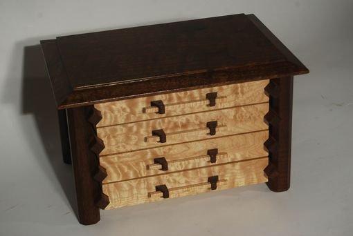 Custom Made Pagoda Style Jewelry Box In Quilted Maple And Claro Walnut