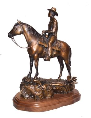 Custom Made Bronze Sculpture, Western Horse And Rider