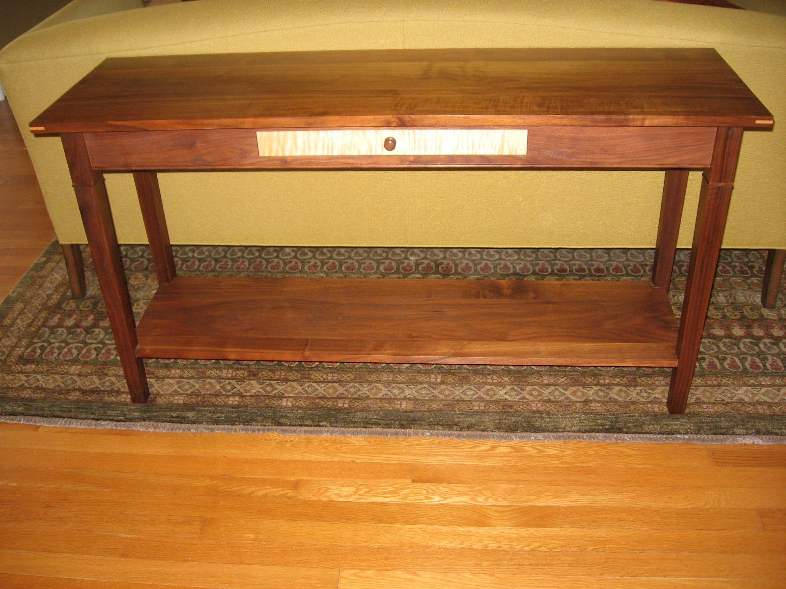 Hand Made Walnut Sofa Table With Curly Maple Detail by Batterman's