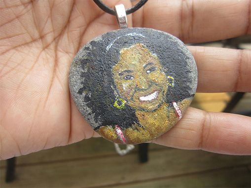 Custom Made Custom Painted Portrait Beach Stone Rock Necklace