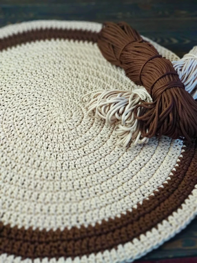 Custom Made Crochet Round Striped Rug, Polyester Cord Rug