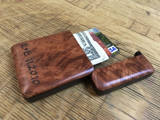 Custom Made Redwood Burl Wood Wallet, Business Card Holder