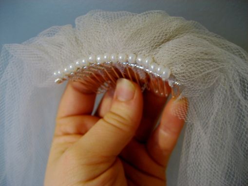 Custom Made Bless - Elbow Fingertip Length Two Layer Traditional Veil With Pearls