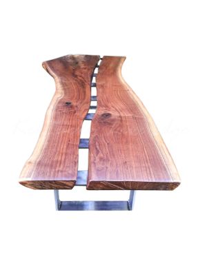 Custom Made Modern Live Edge Walnut And Steel Coffee Table- Contemporary Coffee Table- Industrial Coffee Table