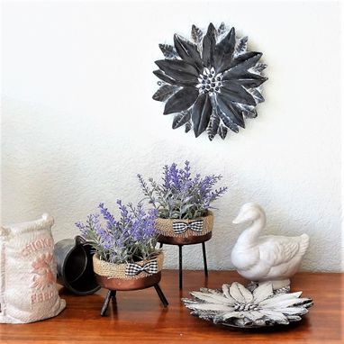 Custom Made Black And White Farmhouse Flower Plaques Set Of 2