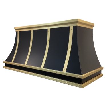 Custom Made Black Steel And Brass Range Hood