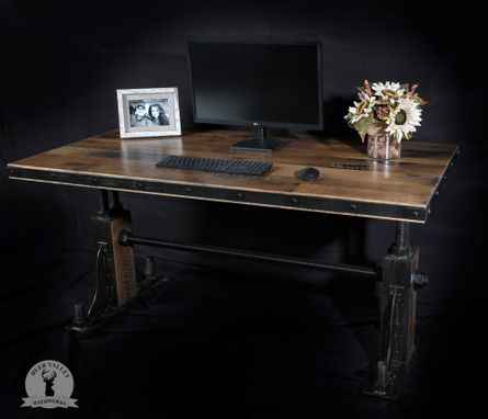 Custom Made Industrial Modern Desk With Thick Barnwood Top