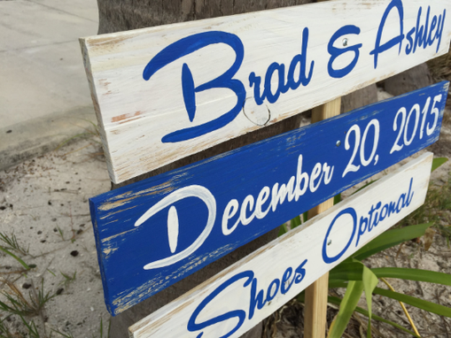 Custom Made Navy Blue Beach Wedding Sign, Rustic Shoes Optional Directional Sign