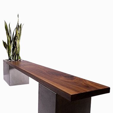 Custom Made Modern Concrete And Wood Planter Bench