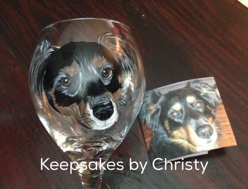 Custom Made Custom Hand Painted Wine Glass - Dog Portrait