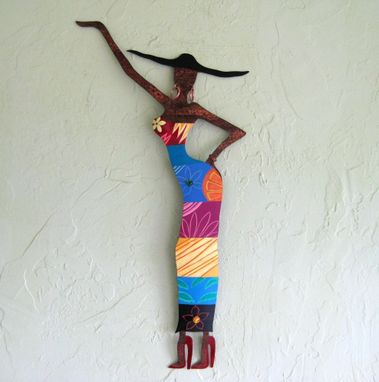 Custom Made Handmade Upcycled Metal Exotic African Lady Wall Art Sculpture In Colorful Dress