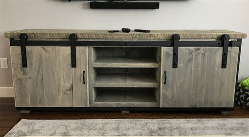 Custom Made Rustic Industrial Barn Board / Media Stand / Tv / Entertainment Stand W/ Sliding Doors