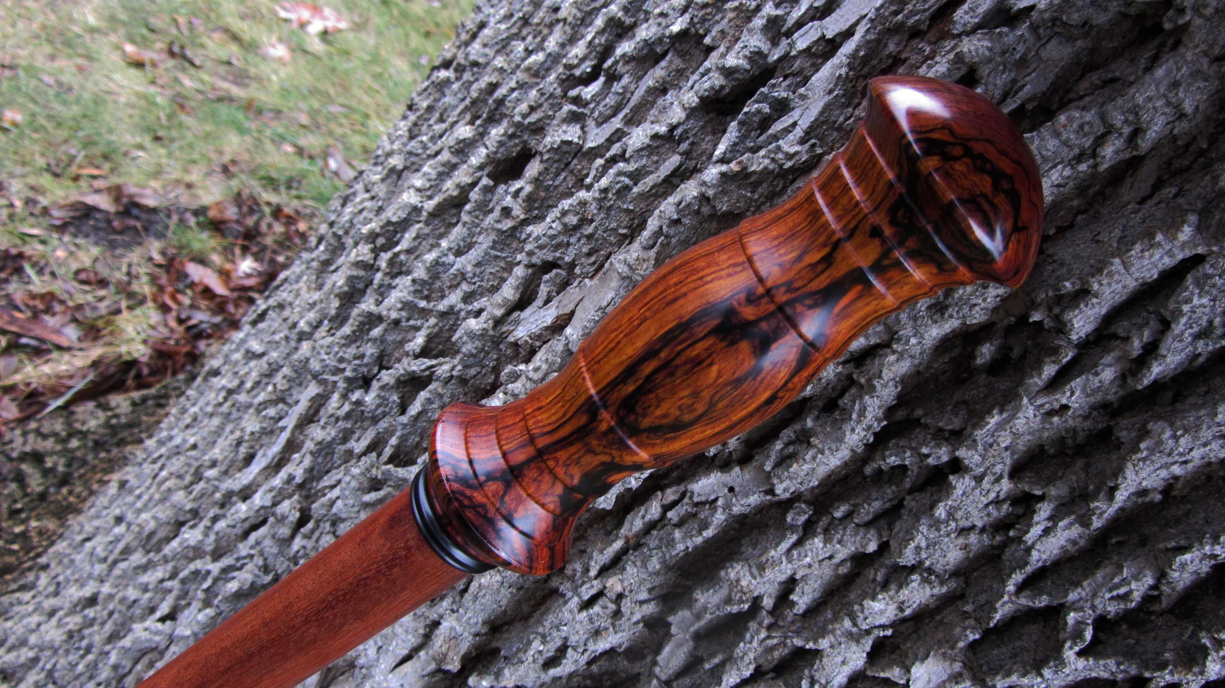 Ebony Wood Alloy Kingsnake Head Steel Cane Walking Sticks HandMade 黑檀木拐杖 #5265
