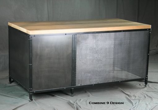 Custom Made Modern Industrial Desk With Drawers - Distressed Steel - Vintage Industrial, Reclaimed Wood