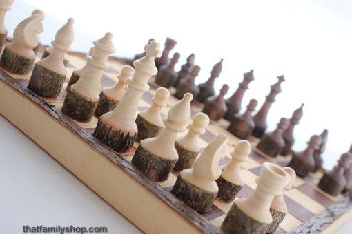 Custom Made Handcrafted Rustic Log Chess Set With Board