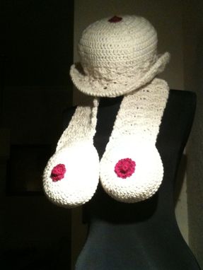 Custom Made Breast Cancer Awareness, Breast Feeding Boobie Hat And Scarf Crochet Or Knit
