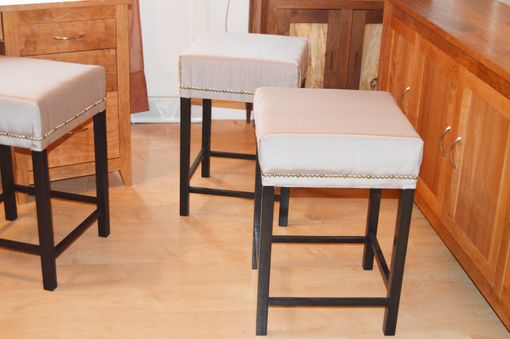 Custom Made Stained Solid Maple Kitchen Stools With Custom Cushions