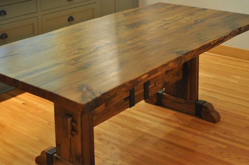 Custom Made Solid Reclaimed White Oak Dining Table With Iron Accents
