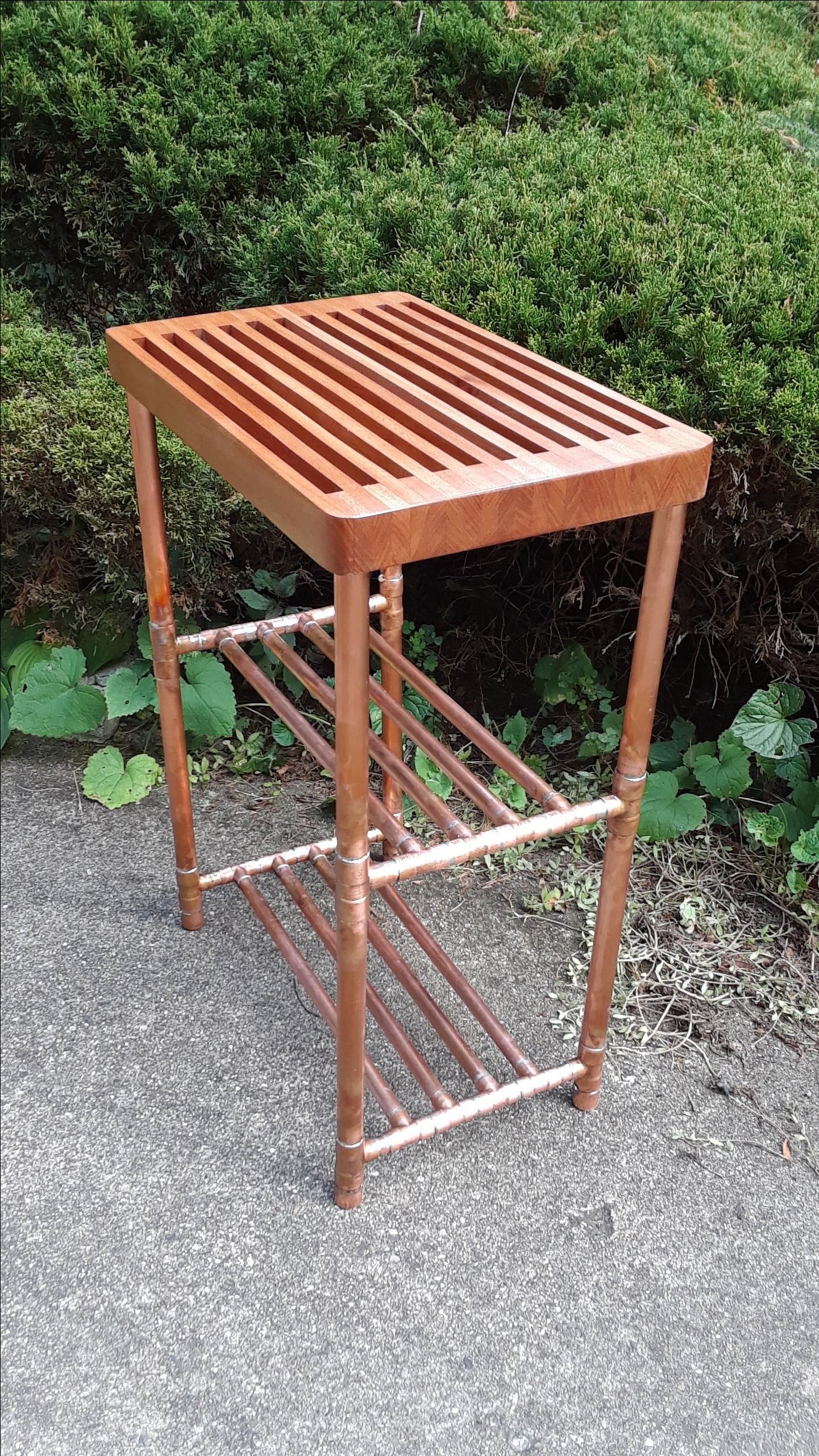Custom Made Sapele Slat And Copper Pipe End Table By Urban Prairie Design Custommade Com