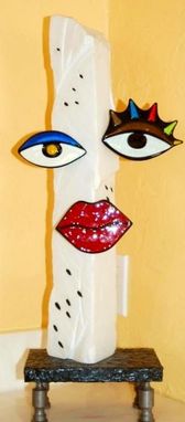 Custom Made Marble Sculpture With Fused Glass Elements - "Bette Davis Eyes"