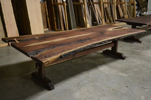 Custom Made Live Edge Bookmatched Walnut Table With Trestle Base