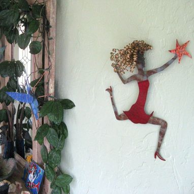 Custom Made Handmade Upcycled Metal Girl Wall Art Sculpture "Catching A Star''