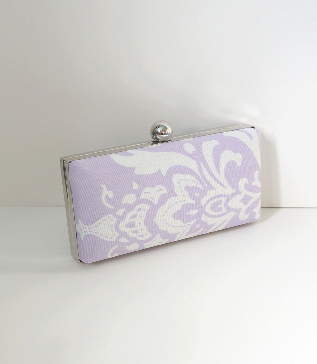 Handmade Lavender Cotton Damask Clamshell Clutch Purse by The Button