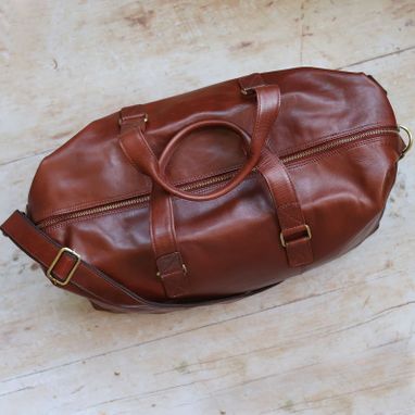 Custom Made Leather Holdall, Leather Travel Bag, Weekend Bag, Overnight Bag, Duffle Bag, Tan