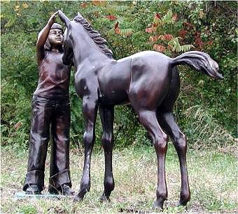 Custom Made Bronze Girl & Foal Sculpture | Life Size Custom Statues & Sculptures - Lost Wax Casting