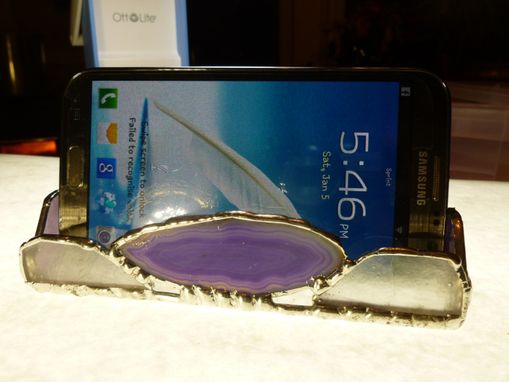 Custom Made Purple Stained Glass Cell Phone Dock With Agate