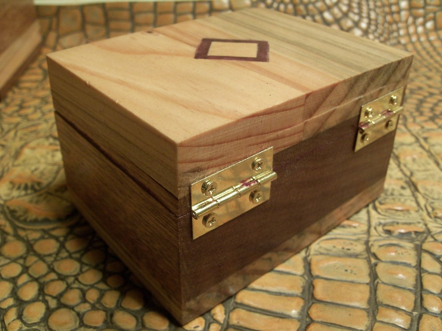 Buy Hand Made Wooden Trinket Box With Hinge Lid And Inlay, made to