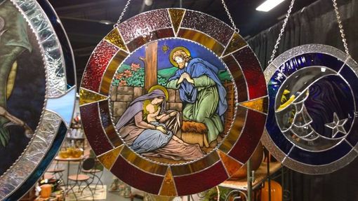 Custom Made Handpainted Stained Glass Nativity Scene
