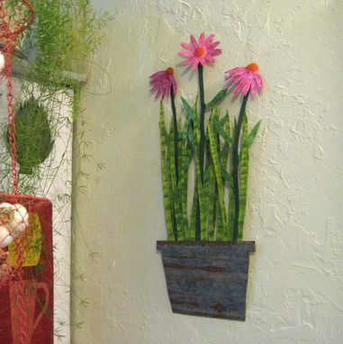 Custom Made Handmade Upcycled Metal Cone Flowers Wall Art Sculpture