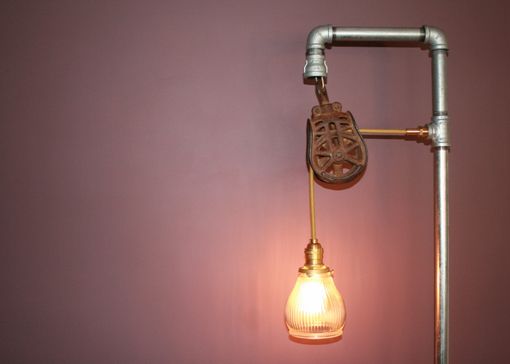 Custom Made Floor Lamp With Vintage Pulley