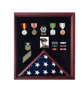 Custom Made Flag Display Case Combination For Medals And Photos Top Quality