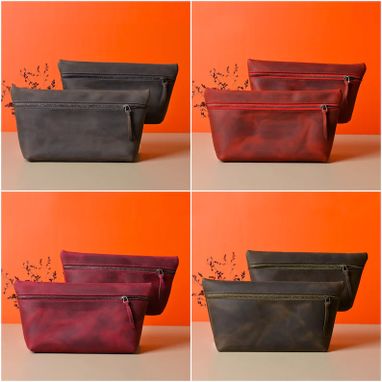 Custom Made Leather Womens Makeup Bag , Personalized Cosmetic Bag, Toiletry Leather Bag