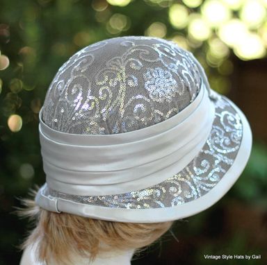 Custom Made 1920'S Vintage Style Cloche Wedding Hat For Mother Of The Bride, Great Gatsby Party In Silver