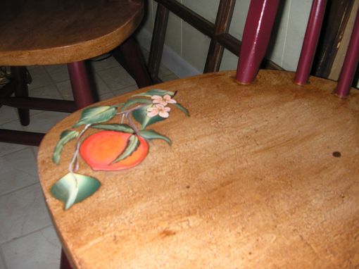 Custom Made Kitchen Table With Fruit Border And Matching Chairs